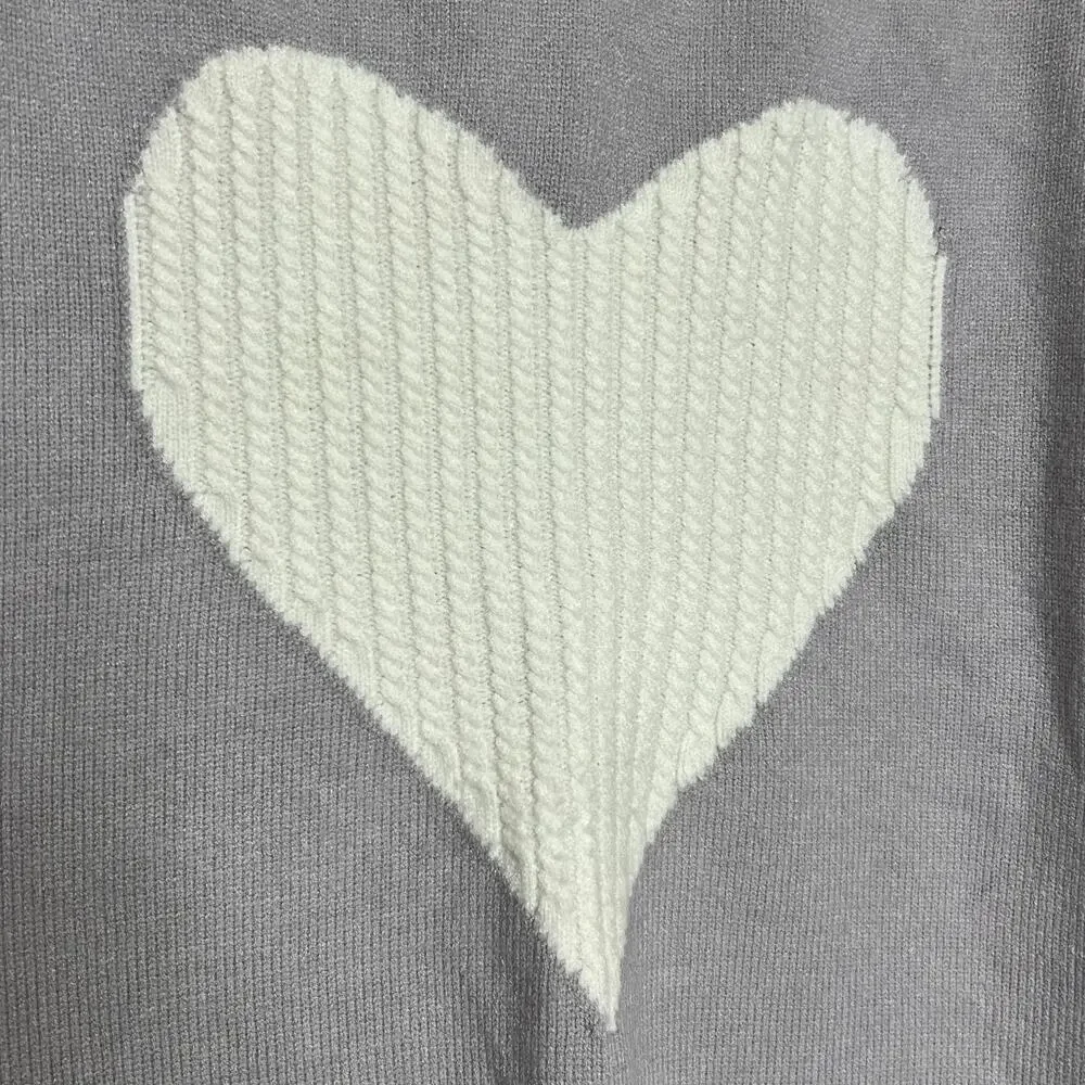 Pink Lily Gray Heart Sweater Oversized Cozy Knit Pullover Size Medium